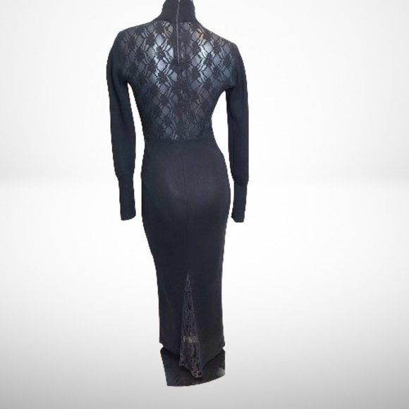 CLAUDE MONTANA STUNNING VINTAGE BLACK LONG SLEEVE TURTLENECK GOWN / DRESS - Picture 8 of 15